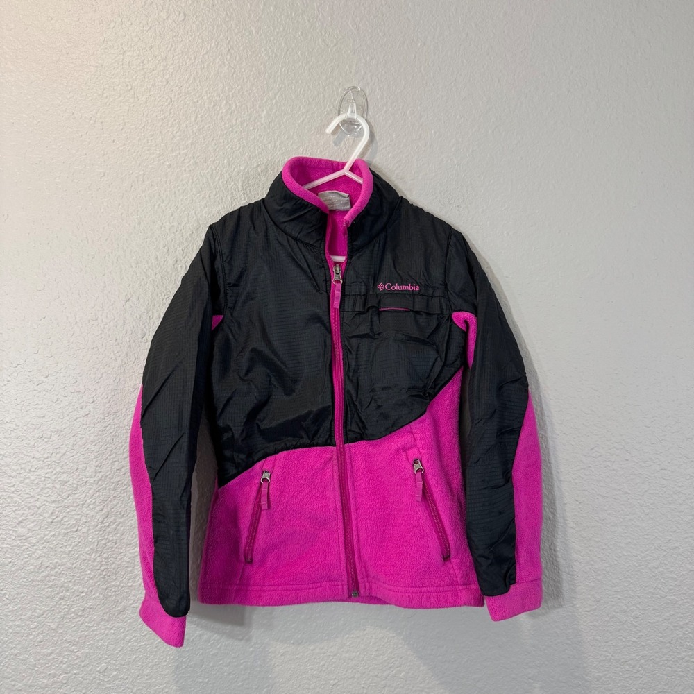 Columbia Girl's Size S (7/8) Pink and Black Hybrid Ripstop Fleece Jacket